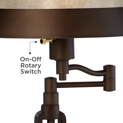 Franklin Iron Works Samuel Industrial Desk Lamps 21 1/4" High Set Of 2 Bronze Swing Arm With USB Charging Port Natural Mica Shade For Living Room Home - Image 3