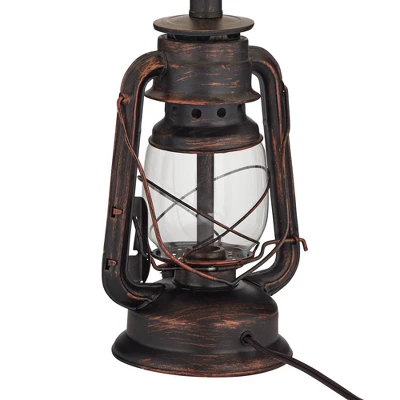 Franklin Iron Works Murphy Rustic Industrial Accent Table Lamp Miner Lantern 23" High Red Bronze Oatmeal Fabric Shade For Bedroom Living Room Office - Image 6