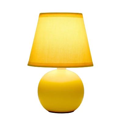 8.66" Petite Ceramic Orb Base Bedside Table Desk Lamp With Matching Tapered Drum Fabric Shade Yellow - Creekwood Home - Image 3