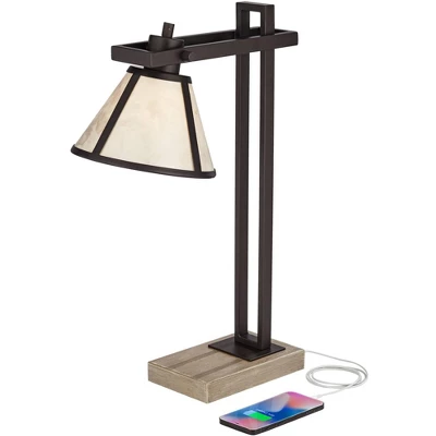 Franklin Iron Works Maricopa Rustic Farmhouse Desk Lamp 21 1/4" High Bronze Metal With USB And AC Power Outlet Mica Shade For Bedroom Living Room Home - Image 2