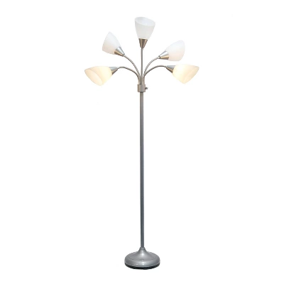 67" Contemporary Multi 5-Head Adjustable Gooseneck Floor Lamp With Shades White - Simple Designs - Image 4
