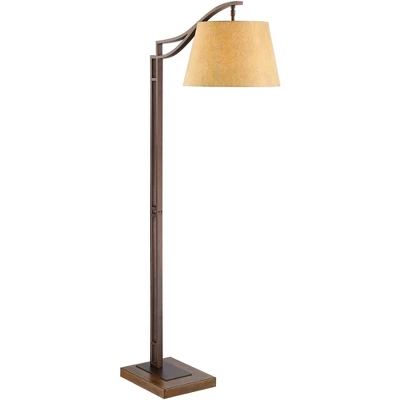 Franklin Iron Works Rustic Farmhouse Arc Floor Lamp With USB Port 60" Tall Bronze Downbridge Faux Leather Empire Shade For Living Room Reading Bedroom - Image 7