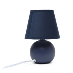 8.66" Petite Ceramic Orb Base Bedside Table Desk Lamp With Matching Tapered Drum Fabric Shade Blue - Creekwood Home