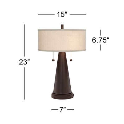 Franklin Iron Works Craig Rustic Farmhouse Table Lamps Set Of 2 With Round Risers 24 1/2" High Bronze With USB Charging Port Natural Shade For Desk - Image 7