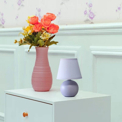 8.66" Petite Ceramic Orb Base Bedside Table Desk Lamp With Matching Tapered Drum Fabric Shade Purple - Creekwood Home - Image 5