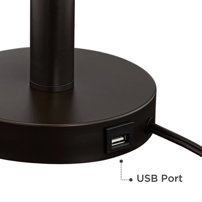 Franklin Iron Works Bernie Industrial Table Lamps 25" High Set Of 2 Rich Bronze With USB Charging Port Tan Drum Shade For Bedroom Living Room Bedside - Image 4