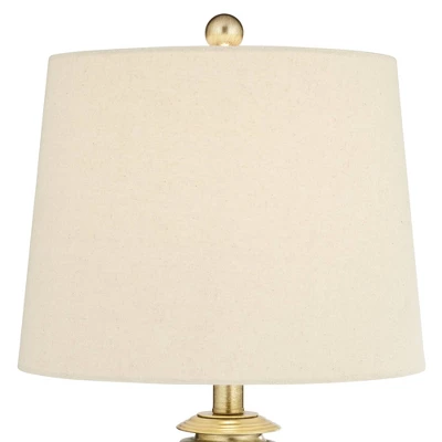 Franklin Iron Works Traditional Table Lamps With Night Light 25 1/4" High Set Of 2 Miner Lantern Gold Oatmeal Shade For Living Room Bedroom Home - Image 2