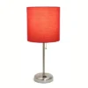 19.5" Bedside Power Outlet Base Metal Table Desk Lamp Brushed Steel With Fabric Shade Red - Creekwood Home