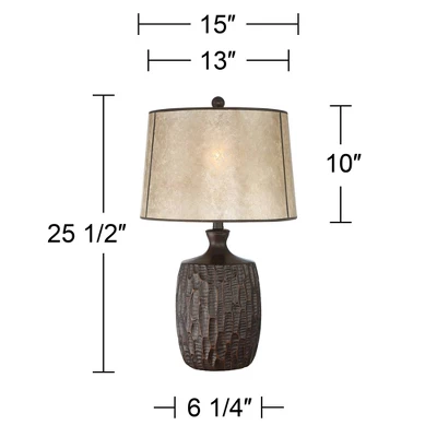 Franklin Iron Works Kelly Rustic Farmhouse Table Lamp 25 1/2" High Brown Mica Drum Shade For Bedroom Living Room Bedside Nightstand Office Kids Family - Image 3