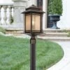 Franklin Iron Works Farmhouse Rustic Mission Outdoor Post Light Fixture Walnut Bronze Dimmable LED 37 1/2" Frosted Cream Glass For Exterior Barn Deck