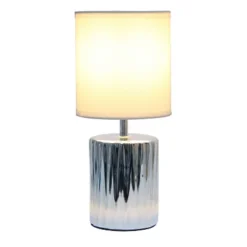 11.61" Tall Ruffled Capsule Bedside Table Desk Lamp With White Drum Fabric Shade Silver - Simple Designs