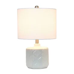 19" Contemporary Bohemian Ceramic Eyelet Pattern Floral Textured Bedside Table Lamp With Fabric Shade Off-White - Lalia Home