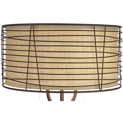 Franklin Iron Works Marlowe Rustic Farmhouse Floor Lamp 60 1/2" Tall Bronze Metal Oster Woven Burlap Fabric Inner Drum Shade For Living Room Bedroom - Image 2