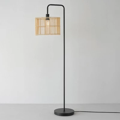 58" Barden Matte Black Floor Lamp With Bamboo Shade - Globe Electric - Image 4