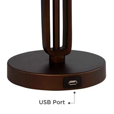 Franklin Iron Works Samuel Industrial Desk Lamp 20" High Rubbed Bronze With USB Charging Port Natural Mica Shade For Bedroom Living Room Bedside Desk - Image 4
