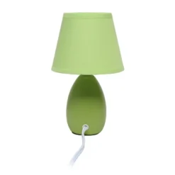 9.45" Petite Ceramic Oblong Bedside Table Desk Lamp With Matching Tapered Drum Shade Green - Creekwood Home