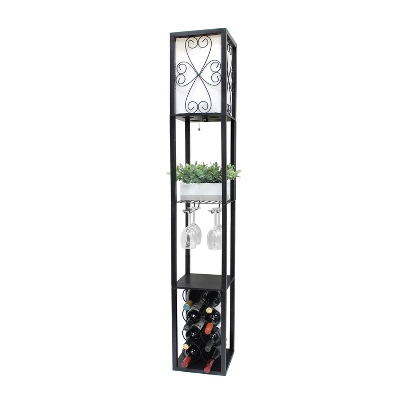 Etagere Organizer Storage Shelf Floor Lamp With Linen Shade Black - Simple Designs - Image 4