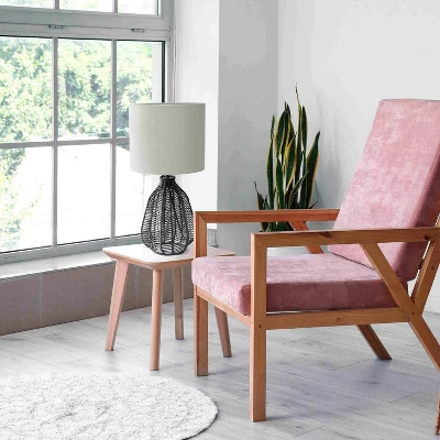 21" Vintage Rattan Wicker Style Paper Rope Bedside Table Lamp With Fabric Shade - Lalia Home - Image 3