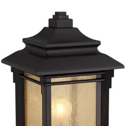 Franklin Iron Works Hickory Point Rustic Farmhouse Outdoor Pier Mount Lights Set Of 2 Walnut Bronze 16 1/2" Frosted Cream Glass For Exterior Barn Deck