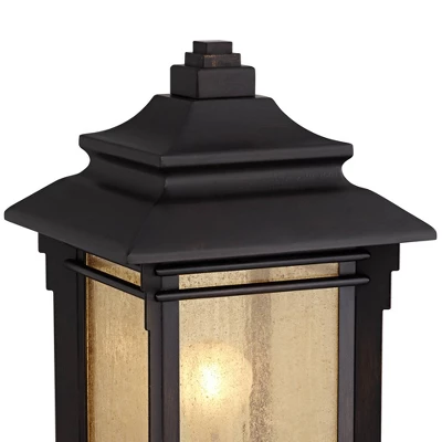 Franklin Iron Works Hickory Point Rustic Farmhouse Outdoor Pier Mount Lights Set Of 2 Walnut Bronze 16 1/2" Frosted Cream Glass For Exterior Barn Deck