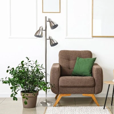 64" Traditional 3 Light Metal Floor Lamp With Adjustable Spotlight Shades Brushed Nickel - Creekwood Home - Image 5