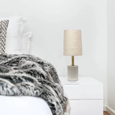 Concrete Table Lamp With Linen Shade Antique Brass - Lalia Home - Image 4