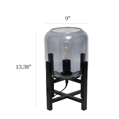 Wood Mounted Table Lamp With Glass Cylinder Shade Smoke - Simple Designs - Image 2