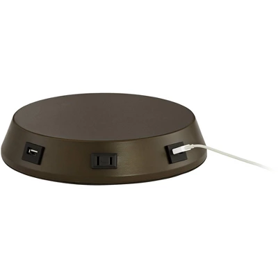 Franklin Iron Works Industrial Desk Table Lamp With USB And AC Power Outlet Workstation Charging Base 29" Tall Bronze Cognac Glass Office - Image 5