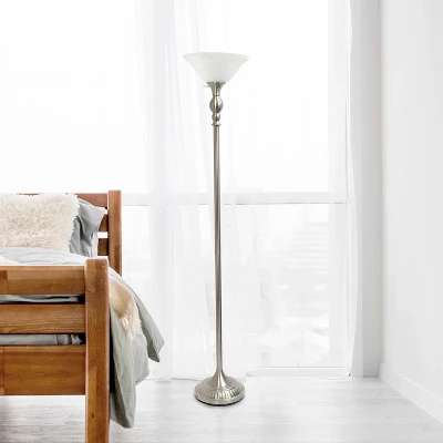 1-Light Classic Torchiere Floor Lamp With Marbleized Glass Shade Brushed Nickel - Lalia Home - Image 2