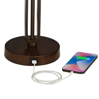 Franklin Iron Works Samuel Industrial Desk Lamp 20" High Rubbed Bronze With USB Charging Port Natural Mica Shade For Bedroom Living Room Bedside Desk - Image 3