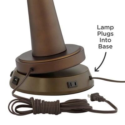 Franklin Iron Works Industrial Desk Table Lamp With USB And AC Power Outlet Workstation Charging Base 29" Tall Bronze Cognac Glass Office - Image 2