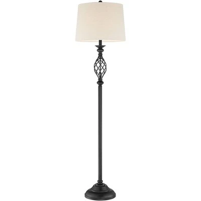 Franklin Iron Works Annie Rustic Floor Lamp Standing 63" Tall Bronze Iron Scroll Cream Hardback Drum Shade For Living Room Bedroom Office House Home - Image 6