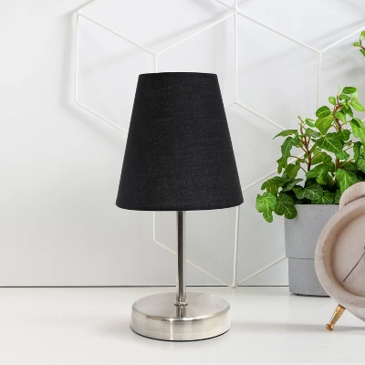 10.5" Petite Metal Stick Bedside Table Desk Lamp In Sand Nickel With Fabric Shade Black - Creekwood Home - Image 4