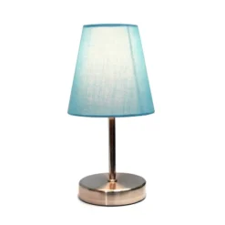 10.5" Petite Metal Stick Bedside Table Desk Lamp In Sand Nickel With Fabric Shade Blue - Creekwood Home
