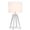 White Wood Interlocked Triangular Table Lamp With Fabric Shade White - Simple Designs