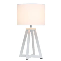 White Wood Interlocked Triangular Table Lamp With Fabric Shade White - Simple Designs