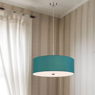 24" Lonoke Pendant Fixture With Hardback Linen Drum Shade Aqua Blue - Cal Lighting - Image 2