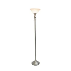 1-Light Classic Torchiere Floor Lamp With Marbleized Glass Shade Brushed Nickel - Lalia Home