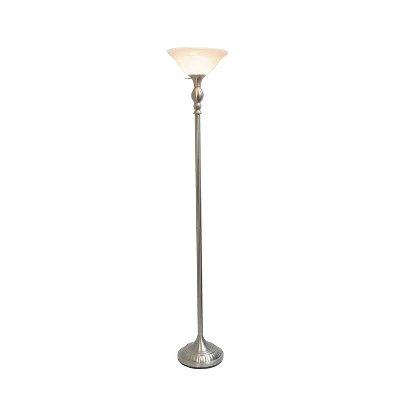 1-Light Classic Torchiere Floor Lamp With Marbleized Glass Shade Brushed Nickel - Lalia Home