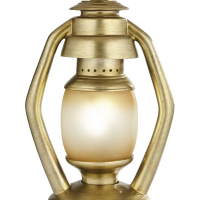 Franklin Iron Works Traditional Table Lamps With Night Light 25 1/4" High Set Of 2 Miner Lantern Gold Oatmeal Shade For Living Room Bedroom Home - Image 4