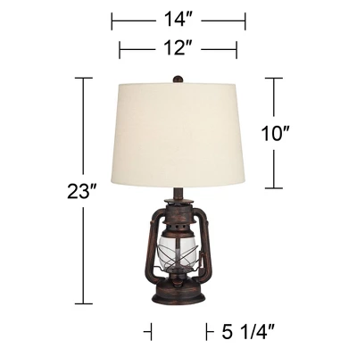 Franklin Iron Works Murphy Rustic Industrial Accent Table Lamp Miner Lantern 23" High Red Bronze Oatmeal Fabric Shade For Bedroom Living Room Office - Image 5