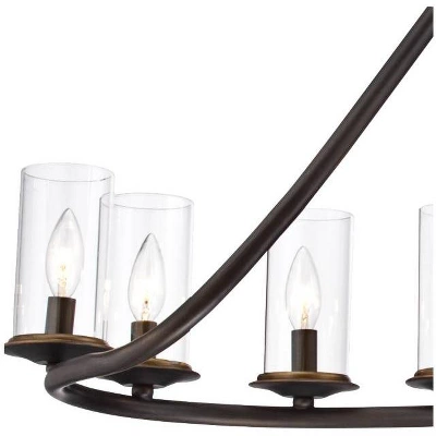 Franklin Iron Works Heritage Bronze Linear Island Pendant Chandelier 44" Wide Farmhouse Rustic Clear Glass 10-Light Fixture For Dining Room Kitchen - Image 2