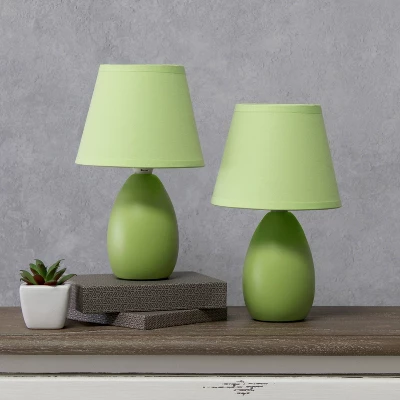 9.45" 2pk Petite Ceramic Oblong Bedside Table Desk Lamps With Matching Tapered Drum Shade Green - Creekwood Home - Image 9