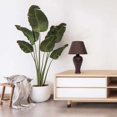 20.08" Traditional Ceramic Texture Imprint Winding Table Desk Lamp With Matching Fabric Shade Brown - Creekwood Home - Image 3