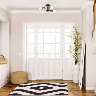 3-Light Shipka Flush Mount Ceiling Light With Antique Brass Accent Matte Black - Globe Electric - Image 6