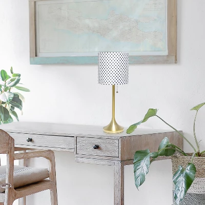 Tapered Desk Lamp With Polka Dot Fabric Drum Shade Gold - Simple Designs - Image 3