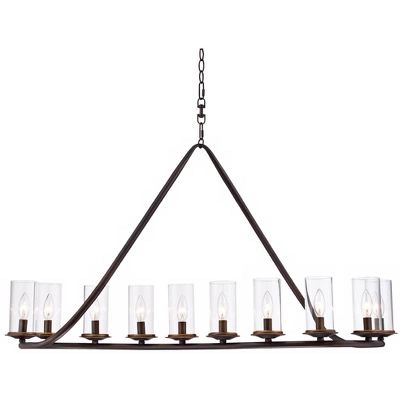 Franklin Iron Works Heritage Bronze Linear Island Pendant Chandelier 44" Wide Farmhouse Rustic Clear Glass 10-Light Fixture For Dining Room Kitchen - Image 6