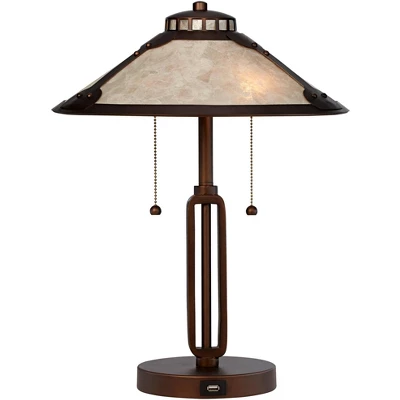 Franklin Iron Works Samuel Industrial Desk Lamp 20" High Rubbed Bronze With USB Charging Port Natural Mica Shade For Bedroom Living Room Bedside Desk - Image 7