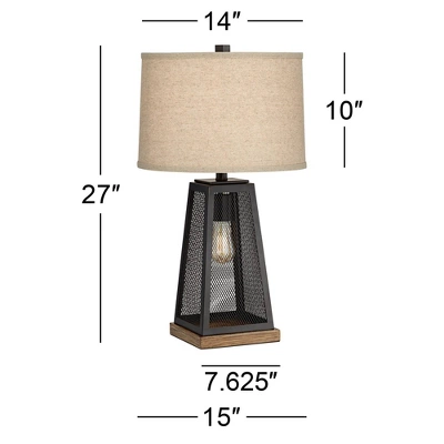 Franklin Iron Works Barris Industrial Table Lamp 26 3/4" High Metal Mesh With Nightlight LED USB Charging Port Burlap Shade For Living Room House Desk - Image 5