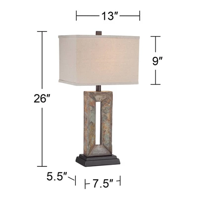 Franklin Iron Works Tahoe Rustic Table Lamp 26" High Natural Stale Rectangular Box Shade For Bedroom Living Room Bedside Nightstand Office Kids House - Image 6